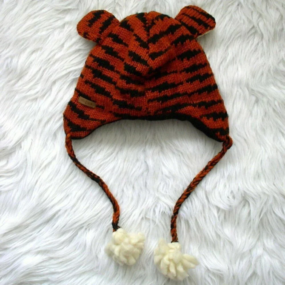 deLux Kids Tiger Winter Hat Wool Handknit in Nepal